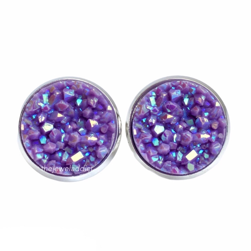 3 for 15🎀 orchid purple faux druzy earrings - Picture 1 of 9